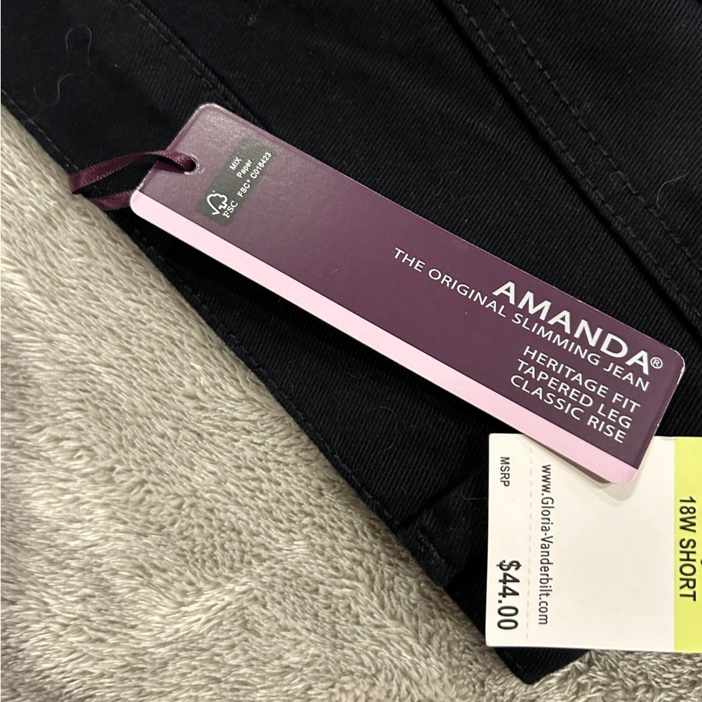 Gloria Vanderbilt, Amanda, black jeans, NWT, 18 short, Heritage Tapered Slimming